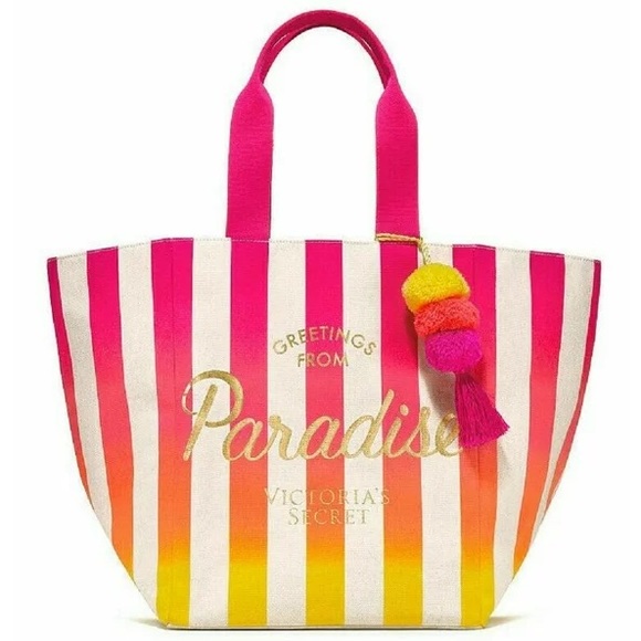 Victoria's Secret "Paradise" Pink/Orange Ombré strip Tote. New in package. - Picture 3 of 6
